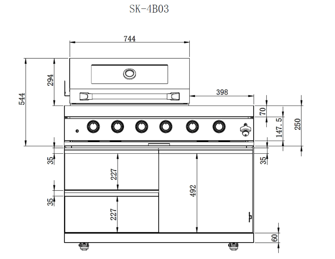 105 in. Sunzout Modular Outdoor Kitchen Island with a 32 Inch Grill and Sideburner, Refrigerator and Sink - Sunzout Outdoor Spaces LLC