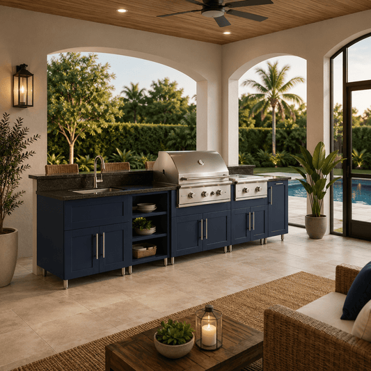 12ft.1in. WeatherStrong Outdoor Kitchen Island Ready For Grill, Griddle, Trash, Open Shelf and Sink - Sunzout Outdoor Spaces LLC