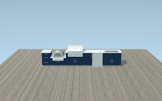 15ft.2in. WeatherStrong Outdoor Kitchen Island Ready for Grill, Pizza Oven, Refrigerator, Farm House Sink, Trash and Drawer Cabinet - Sunzout Outdoor Spaces LLC