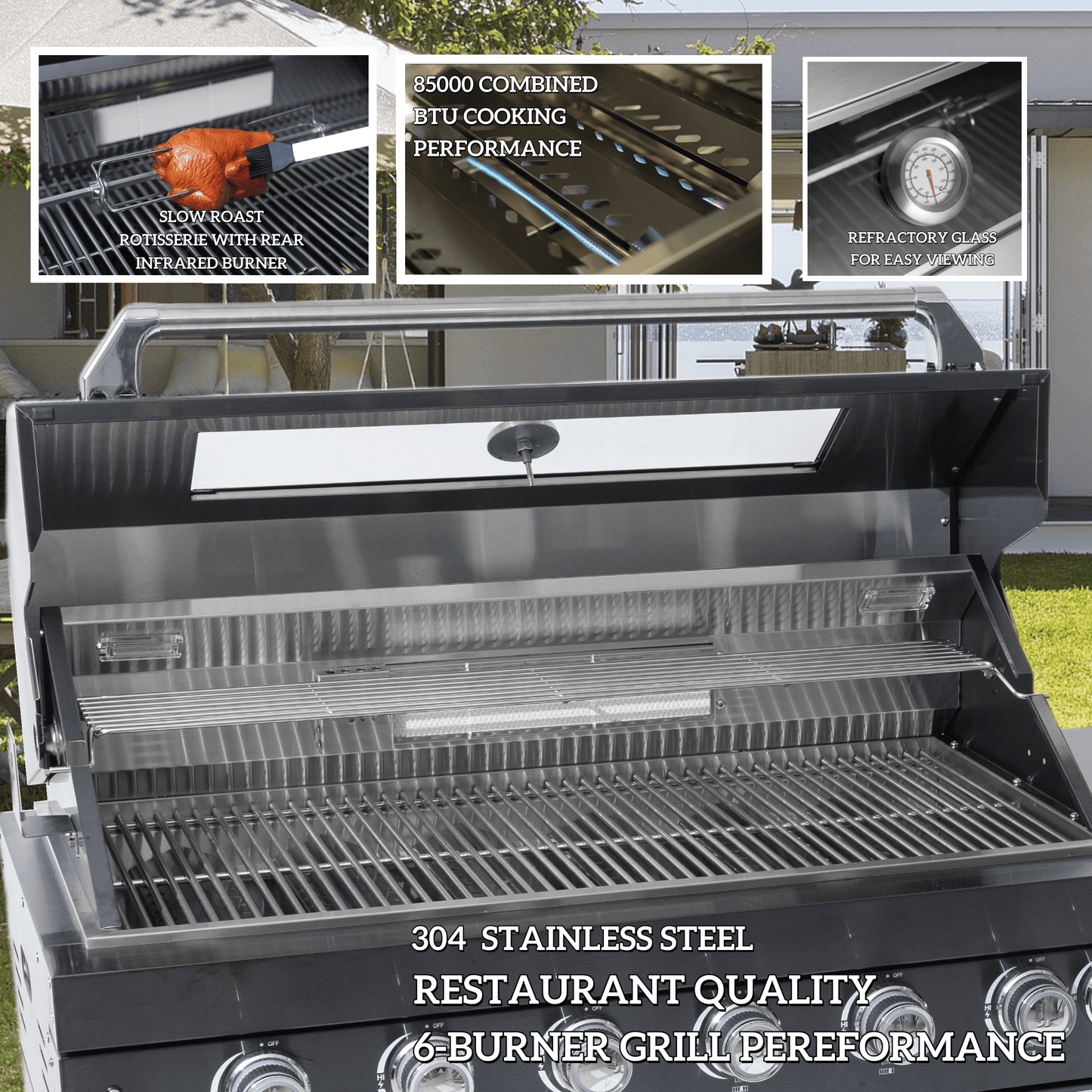 7ft Sunzout Modular Outdoor Kitchen Island, 304 Stainless Steel with 43 inch Grill, Refrigerator and Sink - Sunzout Outdoor Spaces LLC