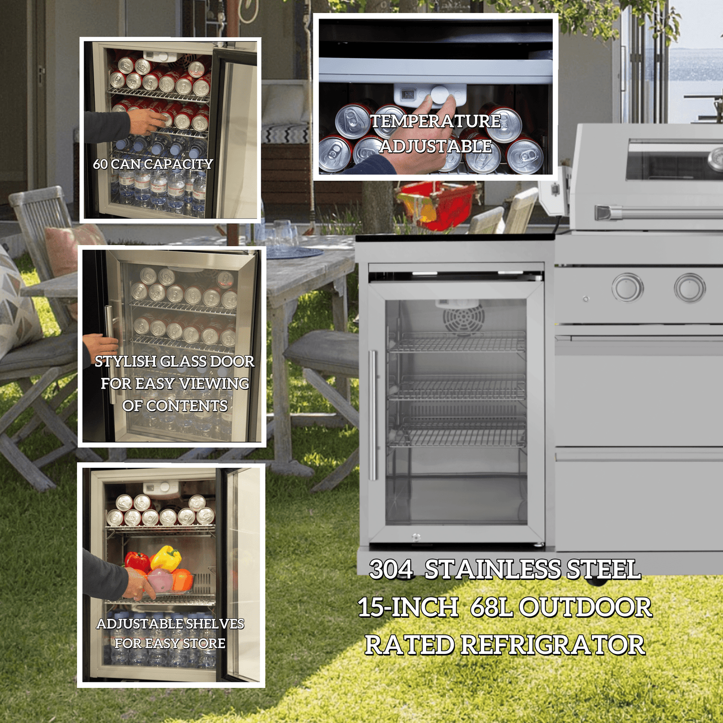 7ft Sunzout Modular Outdoor Kitchen Island, 304 Stainless Steel with 43 inch Grill, Refrigerator and Sink - Sunzout Outdoor Spaces LLC