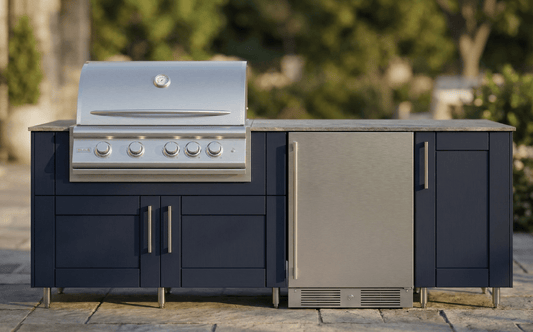 82 in WeatherStrong Outdoor Kitchen Island Ready For Refrigerator and Grill - Sunzout Outdoor Spaces LLC