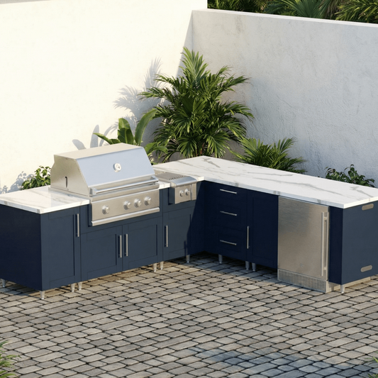 9ft.3in.x 8ft.3in. WeatherStrong L - Shaped Outdoor Kitchen Ready For Refrigerator, Grill and Side Burner - Sunzout Outdoor Spaces LLC