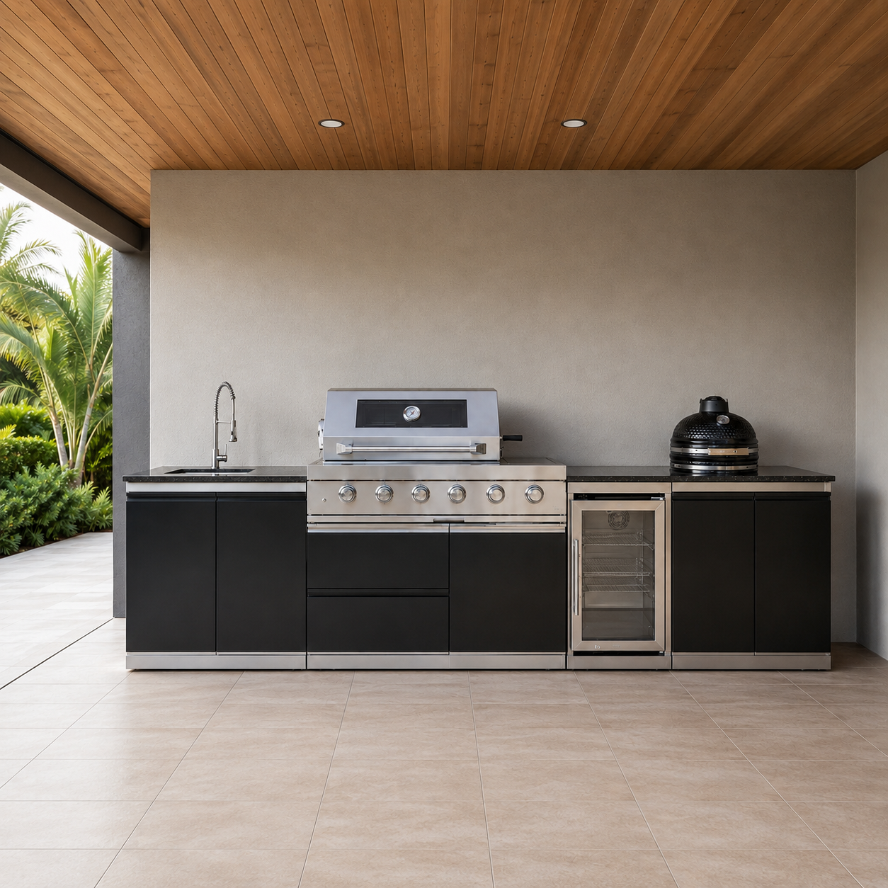 118" 304 Black Stainless Steel Outdoor Kitchen with Smoker Cabinet