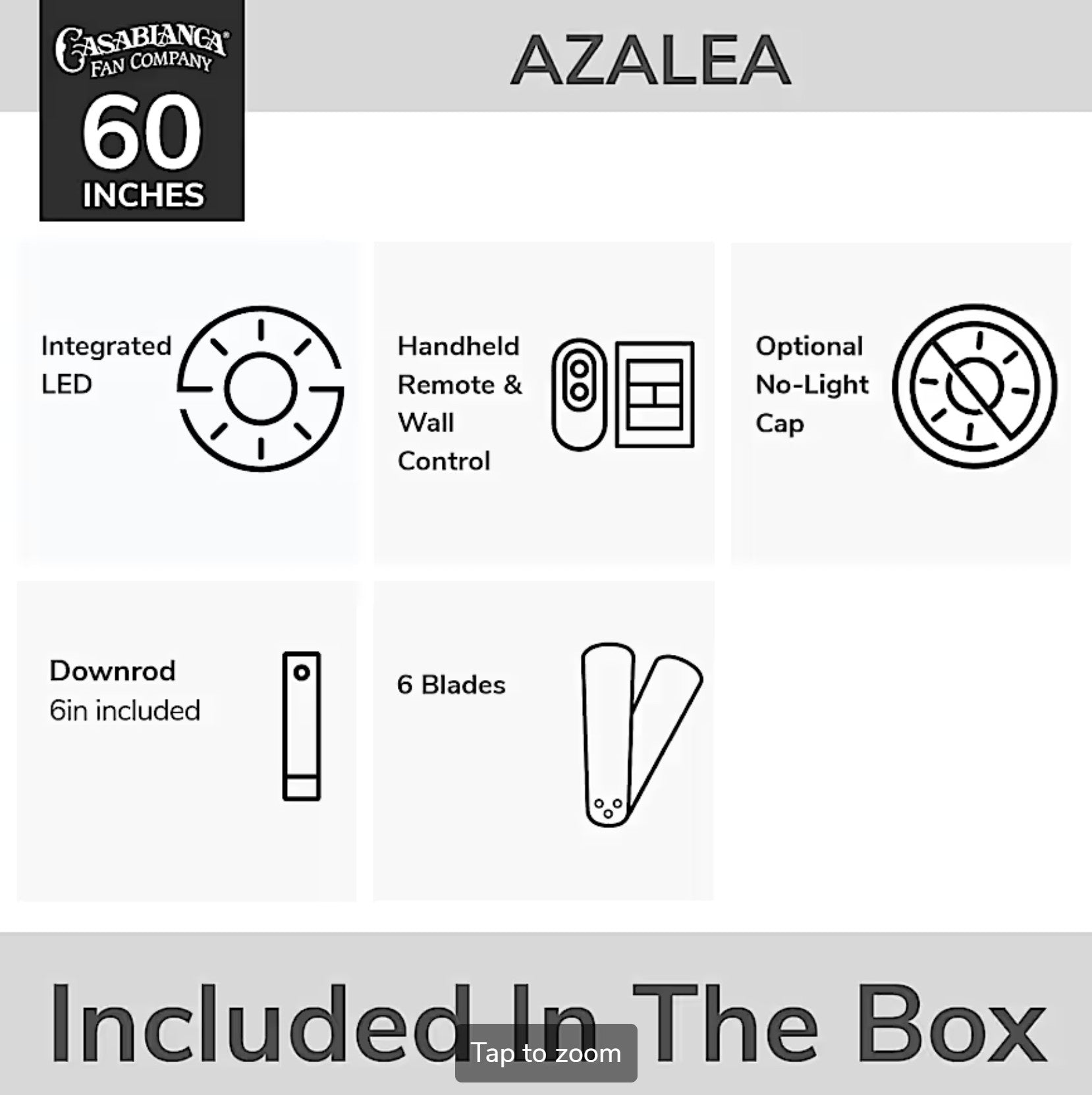 Azalea Outdoor Energy Star DC with LED Light 60 inch with remote and wall control - White - Sunzout Outdoor Spaces LLC