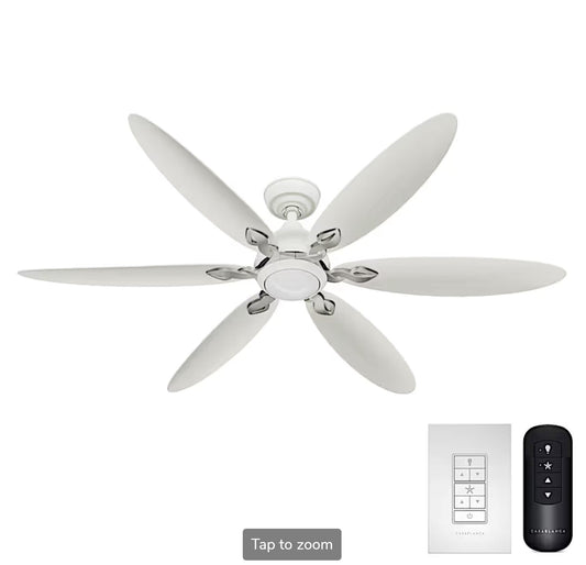 Azalea Outdoor Energy Star DC with LED Light 60 inch with remote and wall control - White - Sunzout Outdoor Spaces LLC