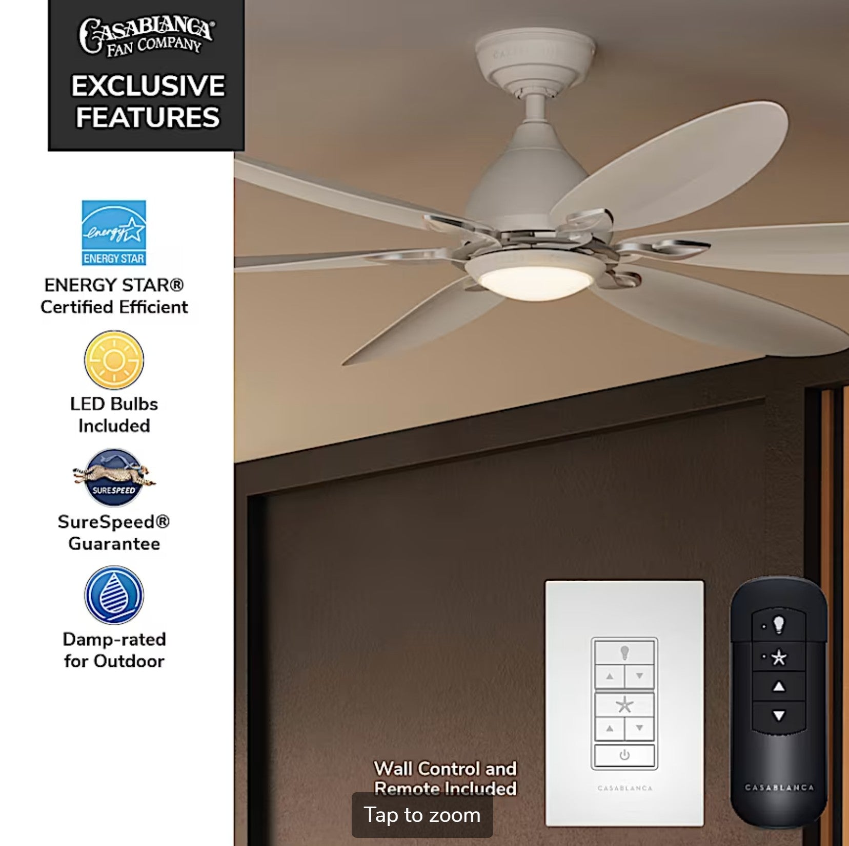 Azalea Outdoor Energy Star DC with LED Light 60 inch with remote and wall control - White - Sunzout Outdoor Spaces LLC