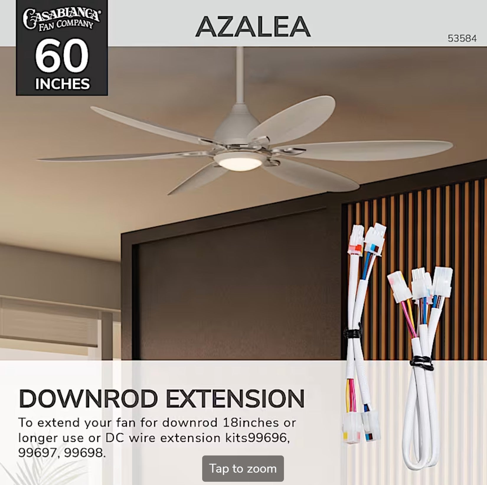 Azalea Outdoor Energy Star DC with LED Light 60 inch with remote and wall control - White - Sunzout Outdoor Spaces LLC