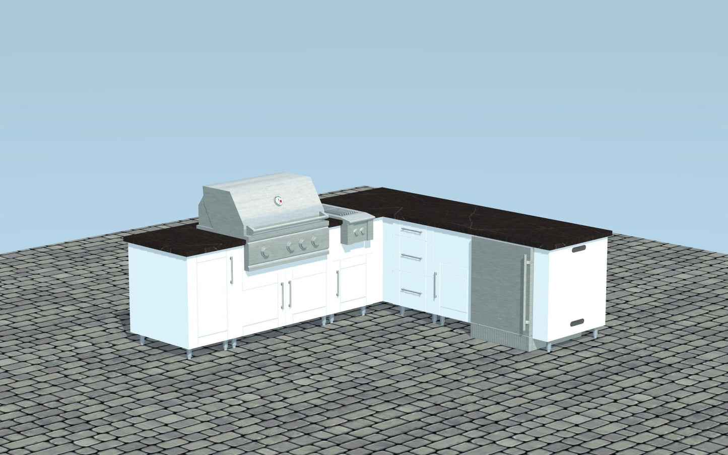 Fire Magic Appliance Package w/ Grill, Refrigerator and Side Burner Ready For 9ft.3in.x 8ft.3in. WeatherStrong L - Shaped Outdoor Kitchen - Sunzout Outdoor Spaces LLC