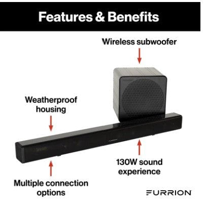 Furrion Aurora 2.1 Outdoor Soundbar Speaker with Wireless Subwoofer - Sunzout Outdoor Spaces LLC