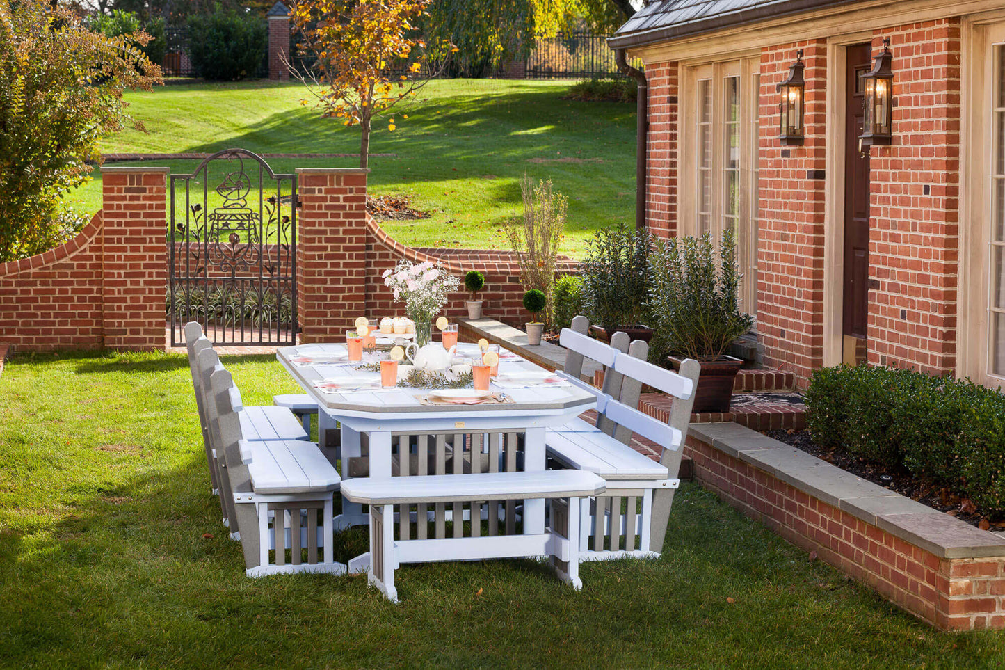Mission Outdoor Dining Furniture - 60" with Benches - Sunzout Outdoor Spaces LLC