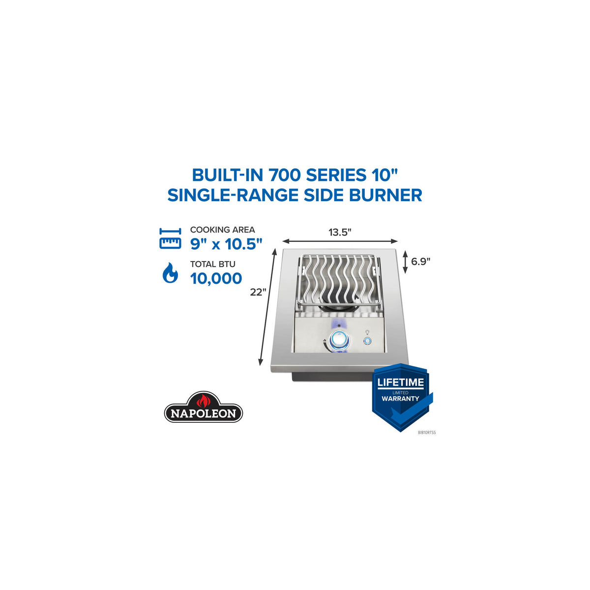 Napoleon 700 Series 10-Inch Built-In Single Side Burner — manufacturer detail view