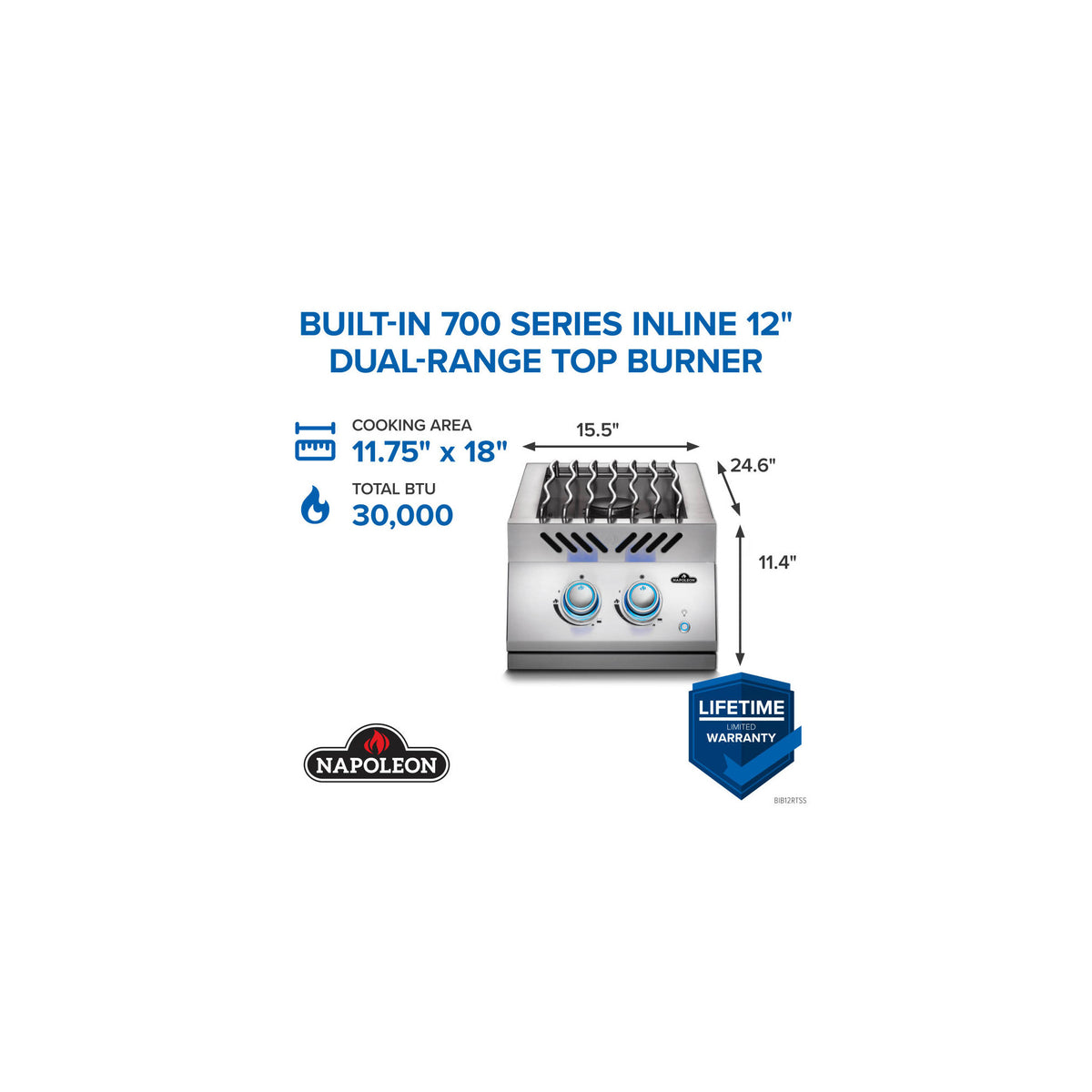 Napoleon 700 Series 12-Inch Built-In Inline Double Side Burner — manufacturer detail view