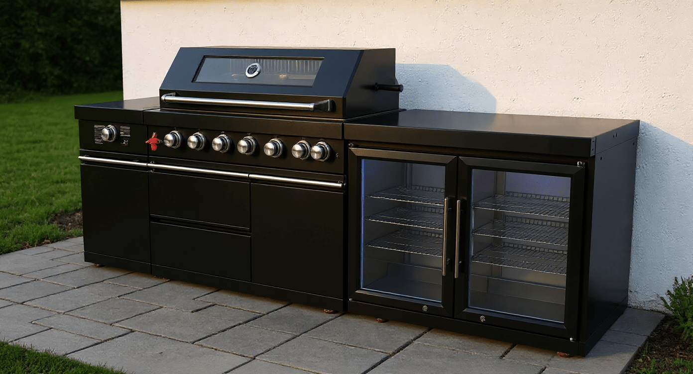 Stainless Steel Modular Outdoor Kitchen with Grill, Side burner, Double Refrigerator, Countertop - Sunzout Outdoor Spaces LLC