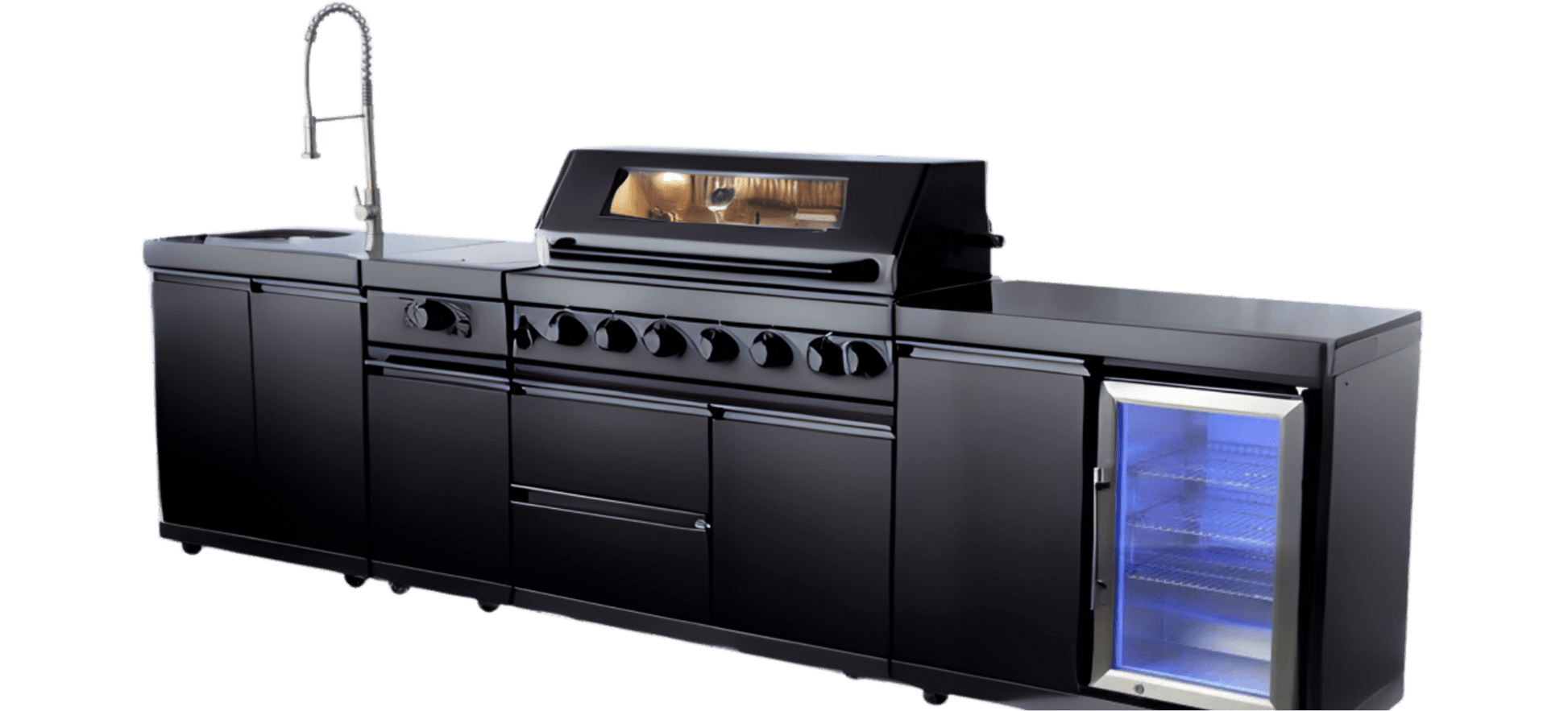 Stainless Steel Outdoor Kitchen, Modular with Grill, Burner, Sink and Single refrigerator. Countertop - Sunzout Outdoor Spaces LLC