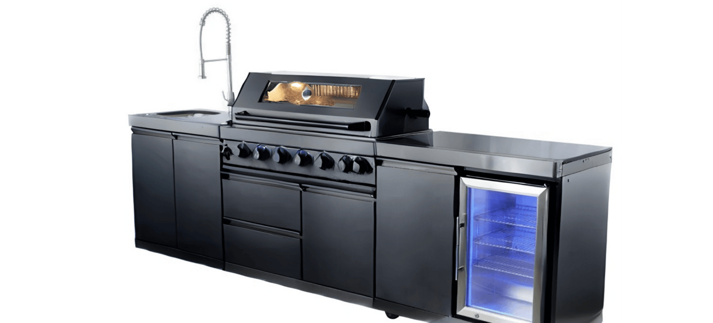 Stainless Steel Outdoor Modular Kitchen with Single Refrigerator, Sink, Storage Cabinet Grill - Sunzout Outdoor Spaces LLC