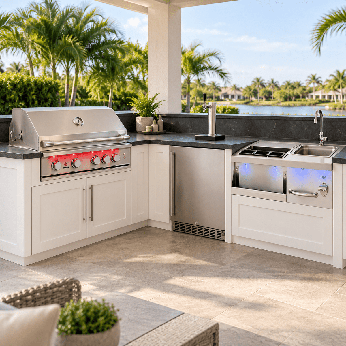 TrueFlame Draft & Dine Package – 32" Grill, Single-Tap Kegerator & Beverage Prep Station - Sunzout Outdoor Spaces LLC