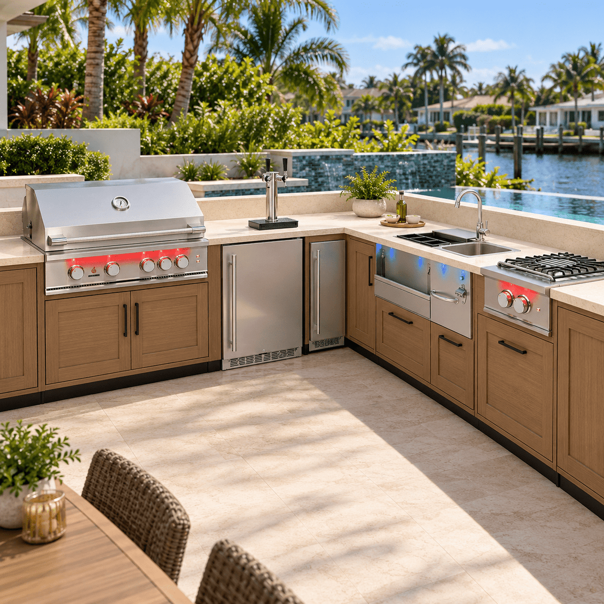 TrueFlame Ultimate Outdoor Bar & Grill Package – 40" Grill, Double-Tap Kegerator, Ice Maker, Prep Station & Power Burner - Sunzout Outdoor Spaces LLC