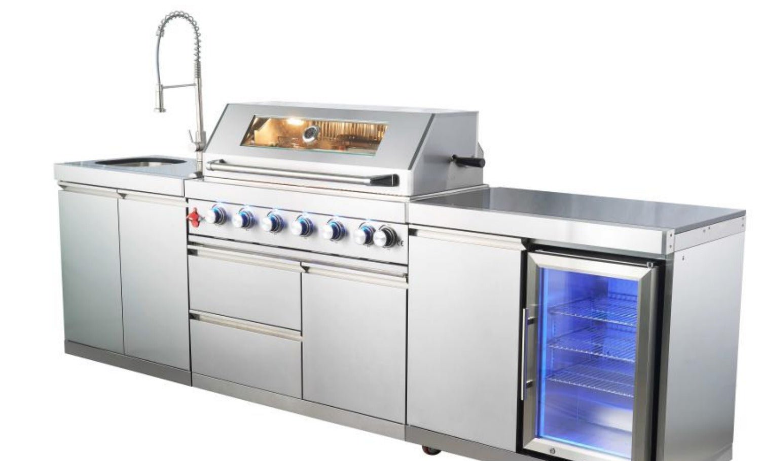 Stainless Steel Outdoor Modular Kitchen with Single Refrigerator, Sink ...