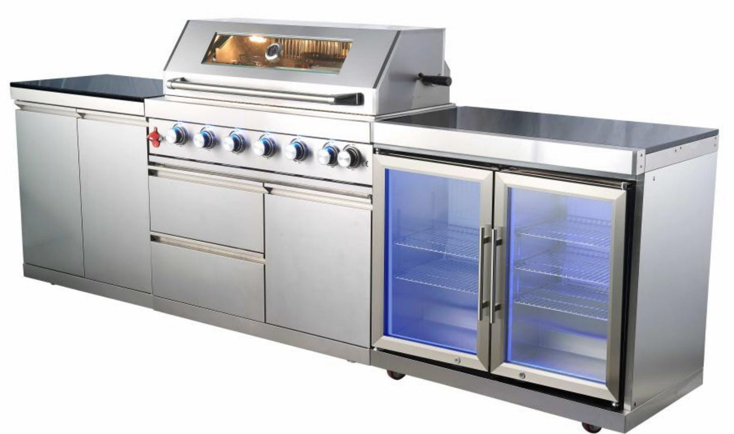 114 inch Outdoor Kitchen, Stainless Steel with 5 burner grill, rotisserie, full cabinet and Double Refrigerator - Sunzout Outdoor Spaces LLC