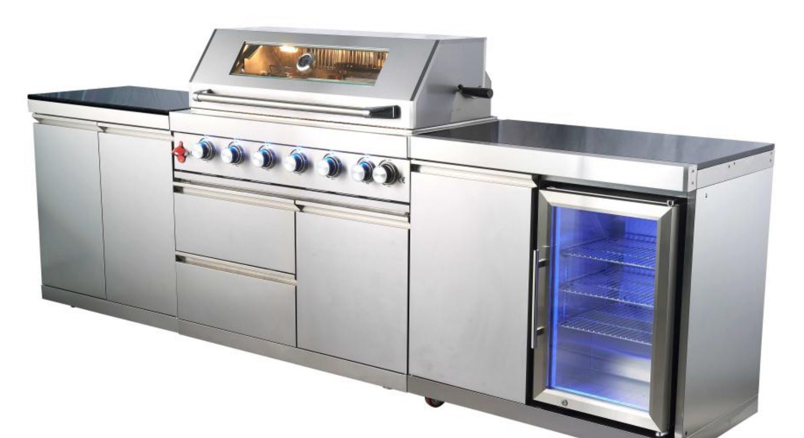 114 Inch Stainless Steel Outdoor Modular Kitchen with Grill, Refrigerator and Storage Cabinets. Countertop Included - Sunzout Outdoor Spaces LLC