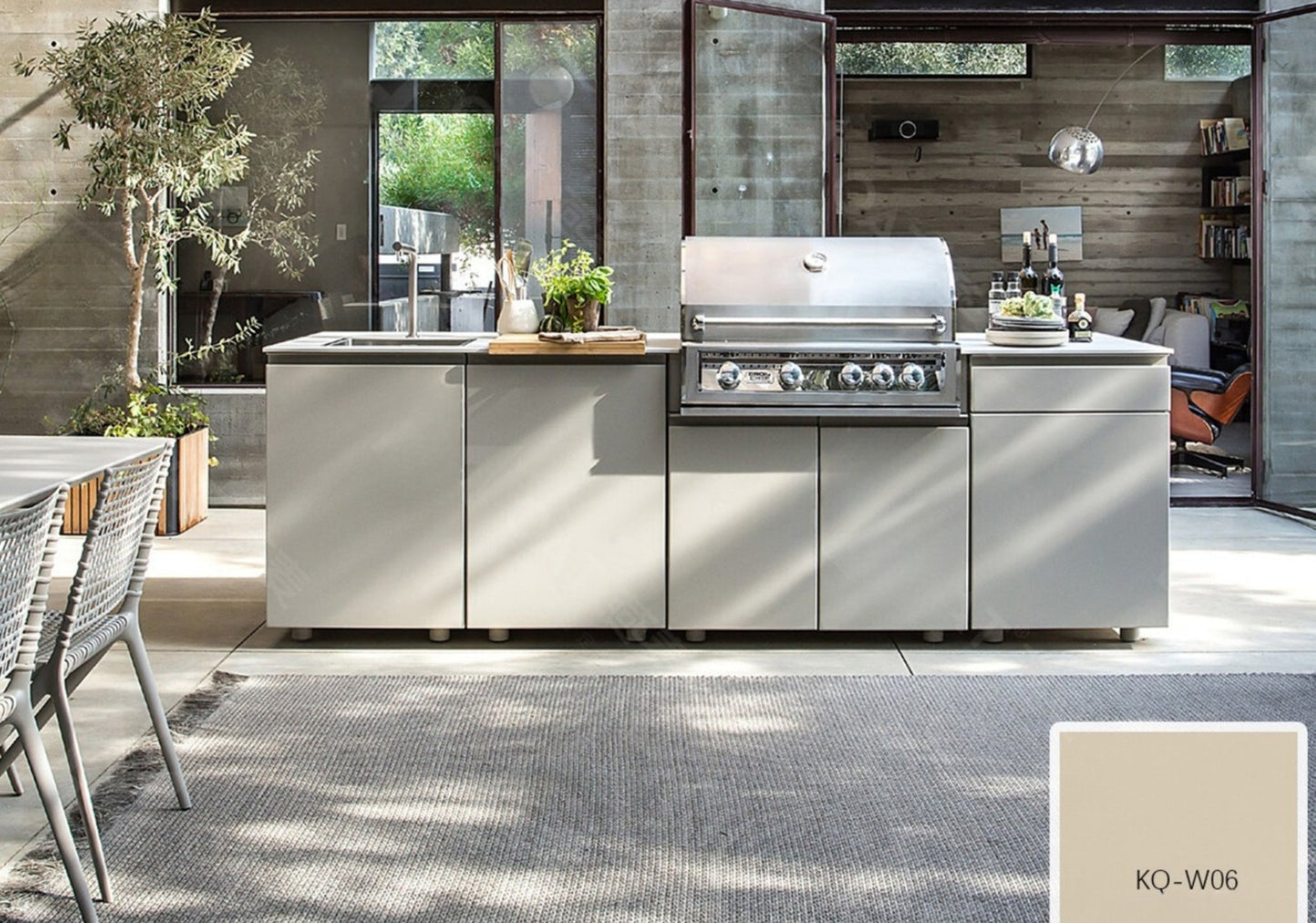 9 ft Tan Sunzout Designer Series Modular Outdoor Kitchen, 34 in 4 Burner Grill and Sink - Sunzout Outdoor Spaces LLC