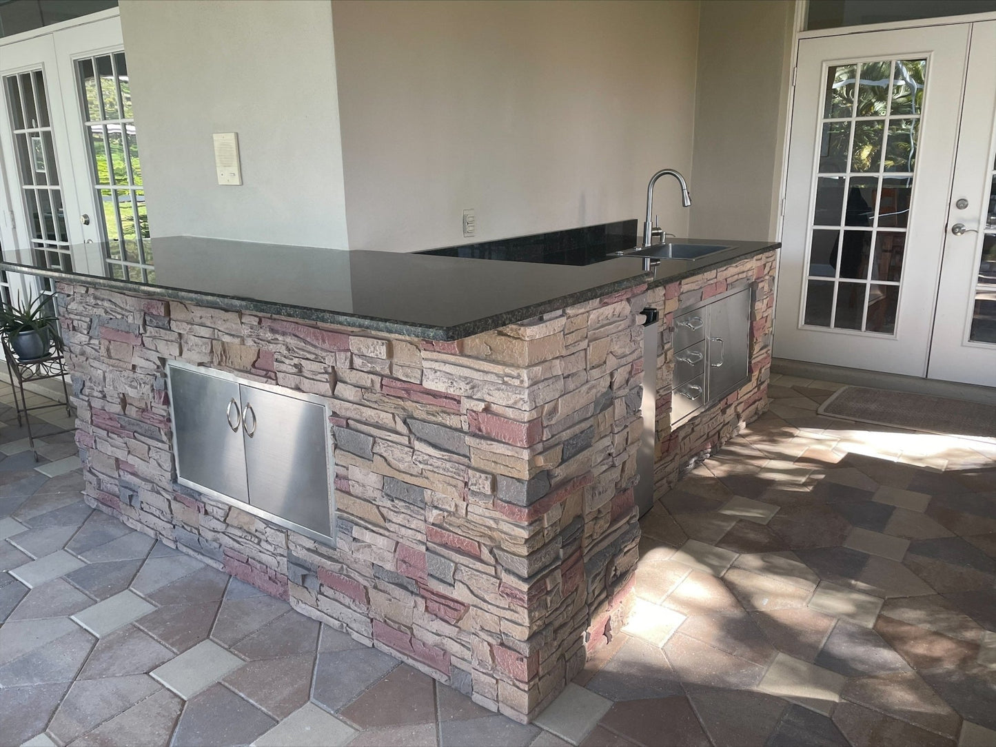 9ft Manufactured Stacked Stone Outdoor Kitchen Island, Ready to assemble, RTA. Countertops and Appliances sold separately - Sunzout Outdoor Spaces LLC