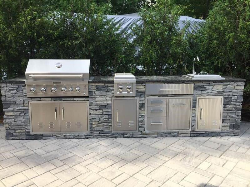 9ft Manufactured Stacked Stone Outdoor Kitchen Island, Ready to assemble, RTA. Countertops and Appliances sold separately - Sunzout Outdoor Spaces LLC