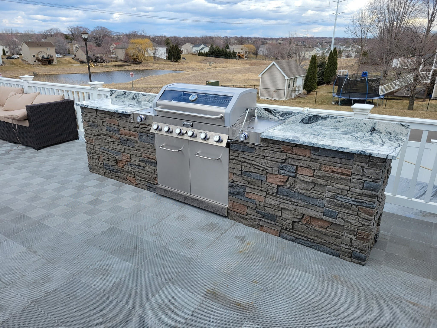 9ft Manufactured Stacked Stone Outdoor Kitchen Island, Ready to assemble, RTA. Countertops and Appliances sold separately - Sunzout Outdoor Spaces LLC