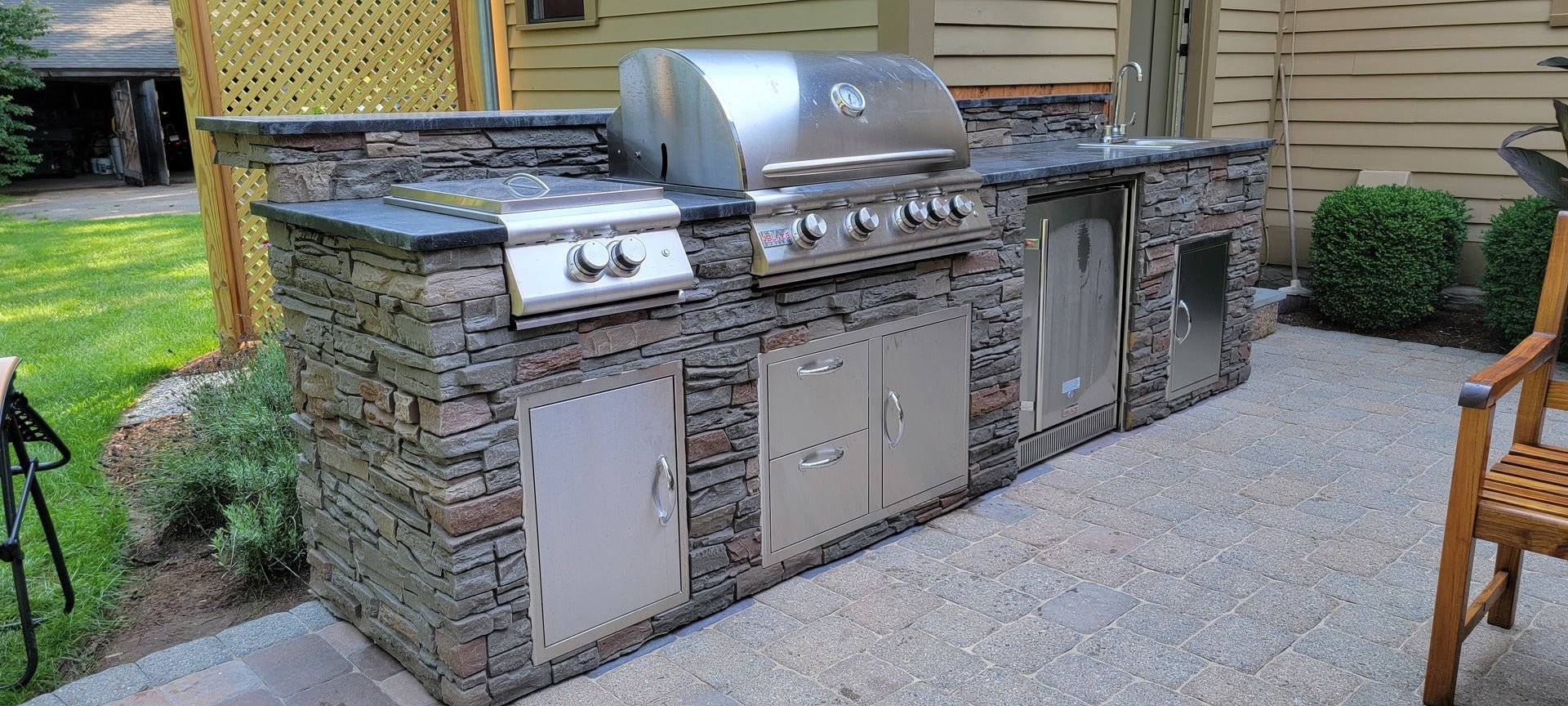9ft Manufactured Stacked Stone Outdoor Kitchen Island, Ready to assemble, RTA. Countertops and Appliances sold separately - Sunzout Outdoor Spaces LLC