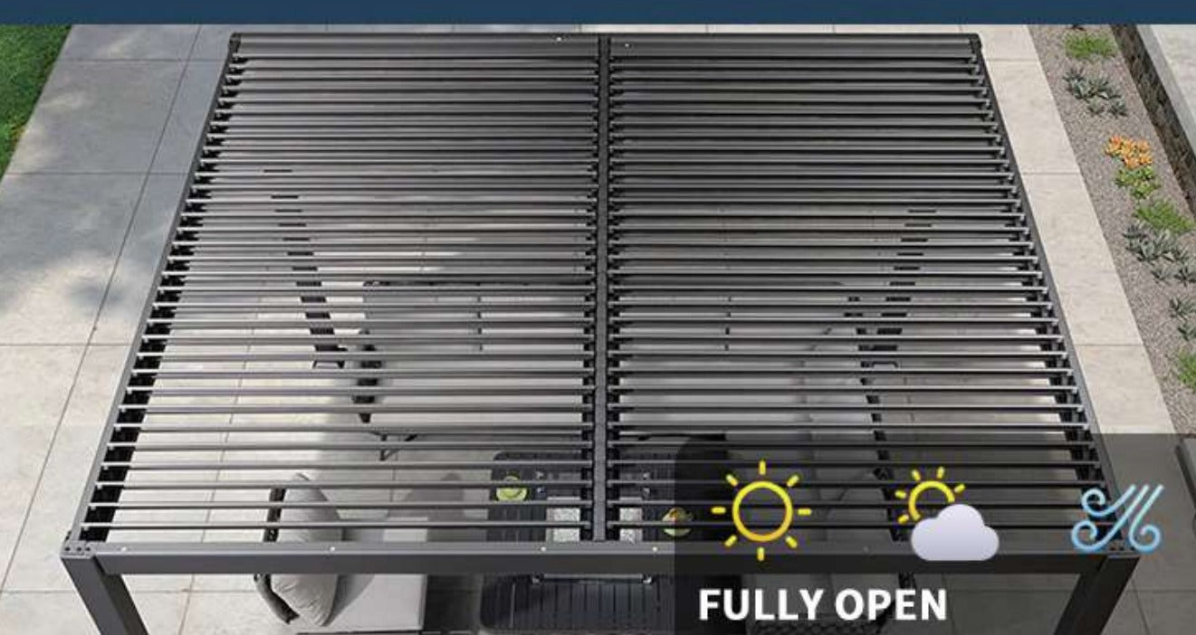 Aluminum Pergola Roof Kit Patio Cover with Motorized Louvered Roof - Sunzout Outdoor Spaces LLC