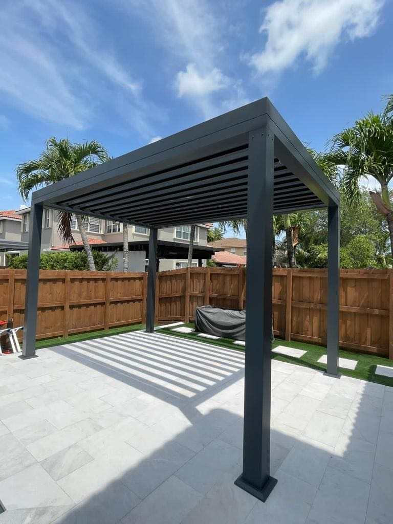 Aluminum Pergola Roof Kit Patio Cover with Motorized Louvered Roof - Sunzout Outdoor Spaces LLC