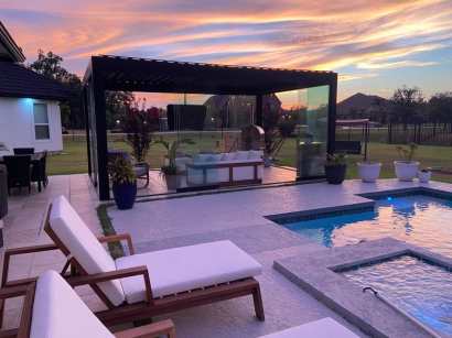 Aluminum Pergola Roof Kit Patio Cover with Motorized Louvered Roof - Sunzout Outdoor Spaces LLC