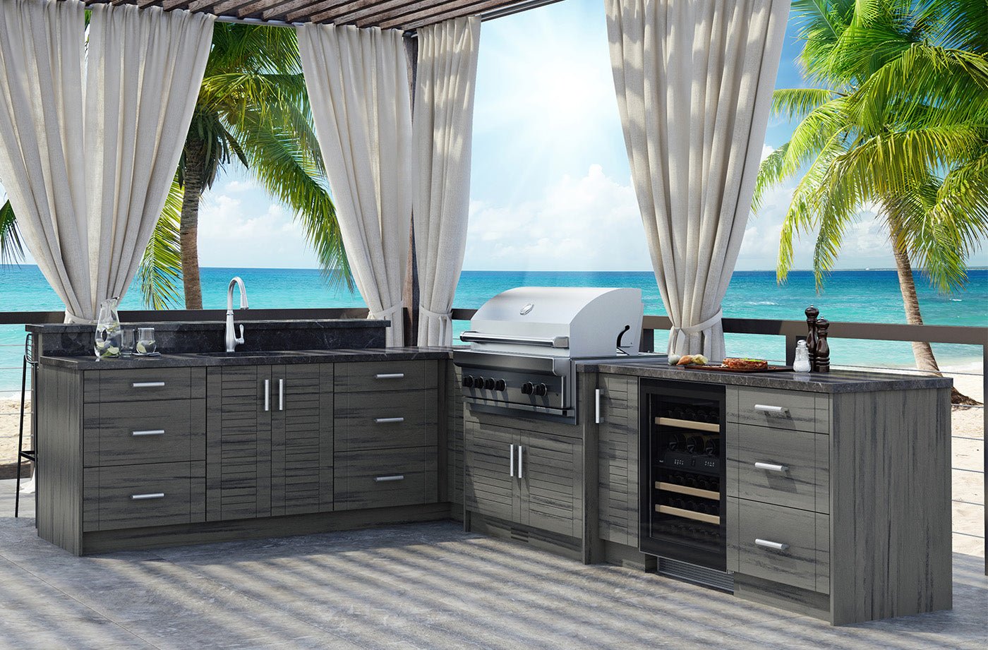 Composite L-Shaped Pre- Assembled Outdoor Kitchen Cabinet Set - Sunzout Outdoor Spaces LLC