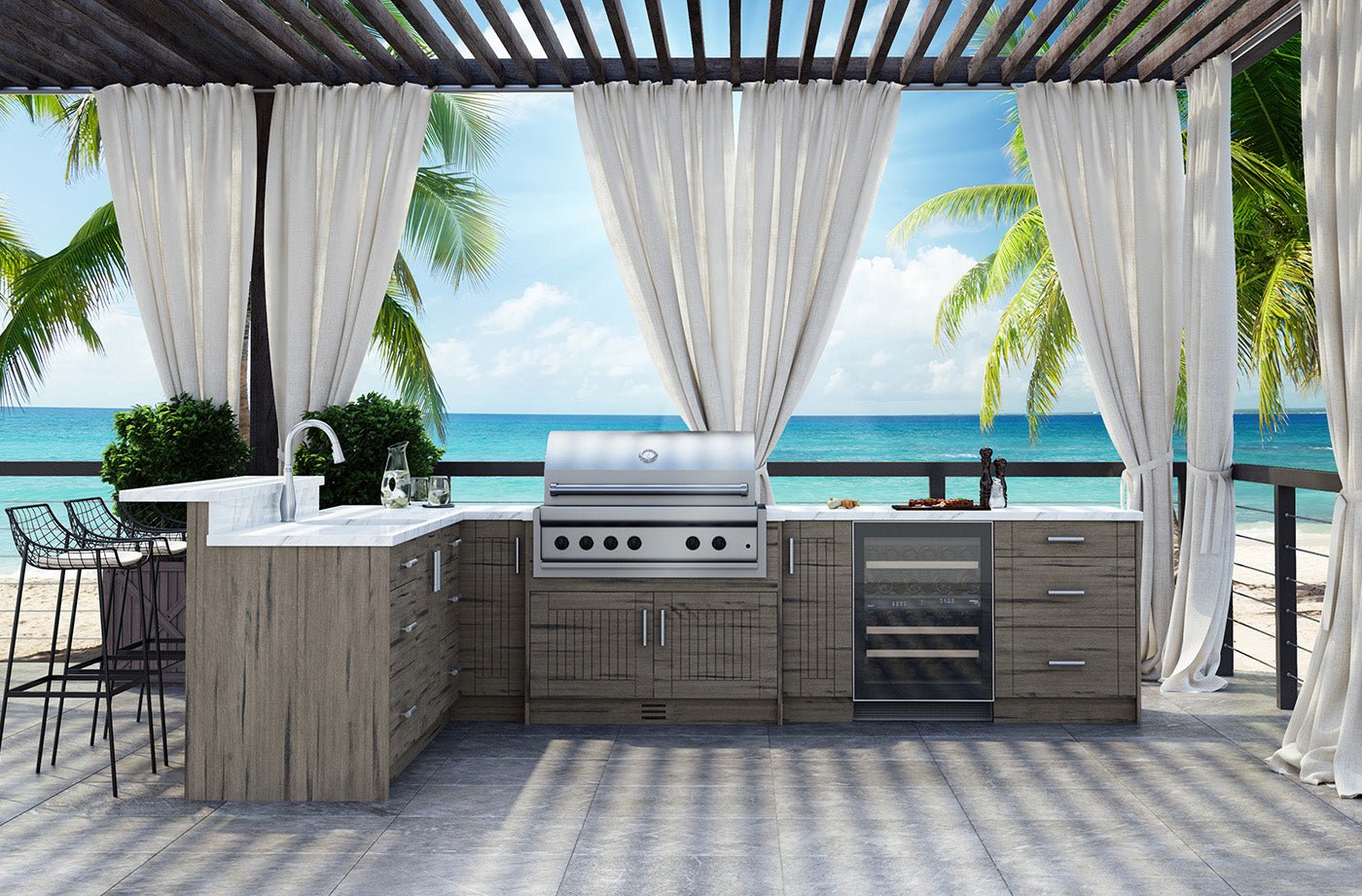 Composite L-Shaped Pre- Assembled Outdoor Kitchen Cabinet Set - Sunzout Outdoor Spaces LLC