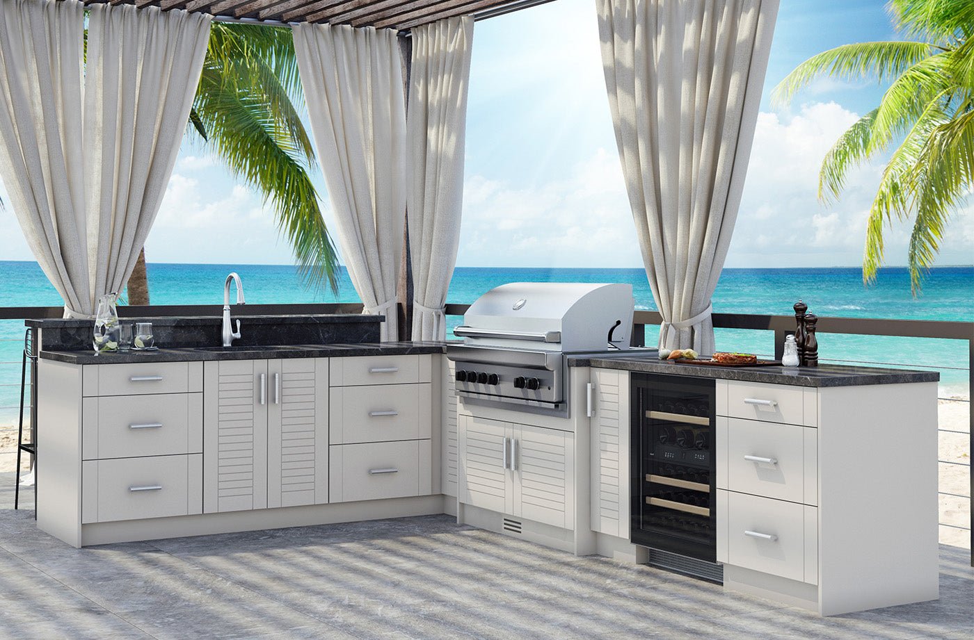 Composite L-Shaped Pre- Assembled Outdoor Kitchen Cabinet Set - Sunzout Outdoor Spaces LLC