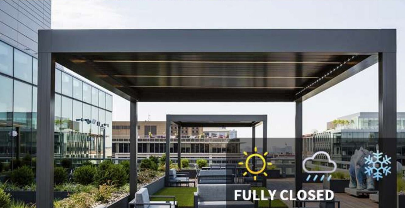 Outdoor Louvered Motorized Roof System Bioclimatic Pergola-Aluminum - Sunzout Outdoor Spaces LLC