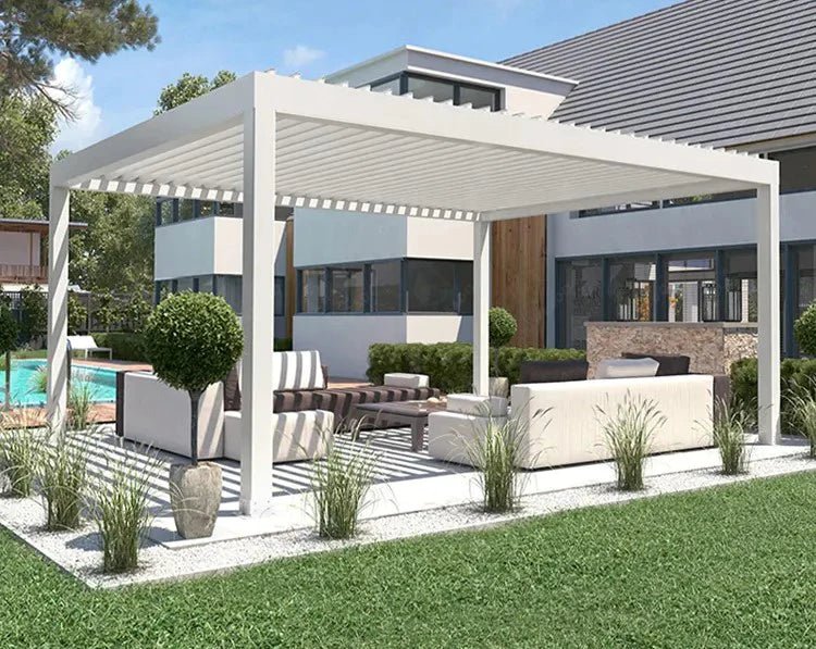 Outdoor Louvered Motorized Roof System Bioclimatic PergolaKit-Aluminum - Sunzout Outdoor Spaces LLC
