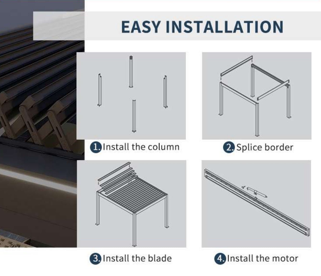 Outdoor Motorized Sunshade Pergola- Retractable with LED Lighting - Sunzout Outdoor Spaces LLC