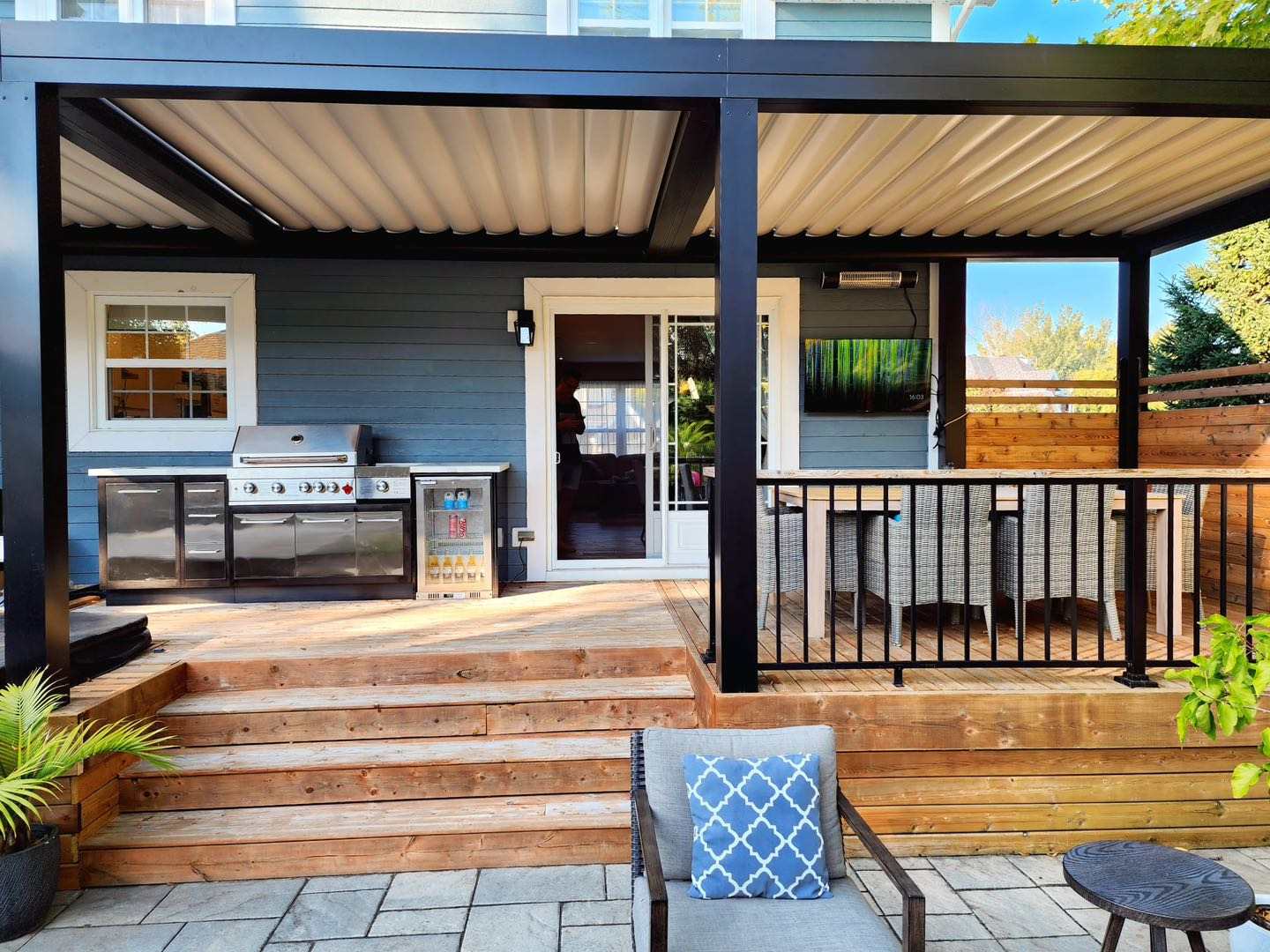 Outdoor Motorized Sunshade Pergola- Retractable with LED Lighting - Sunzout Outdoor Spaces LLC