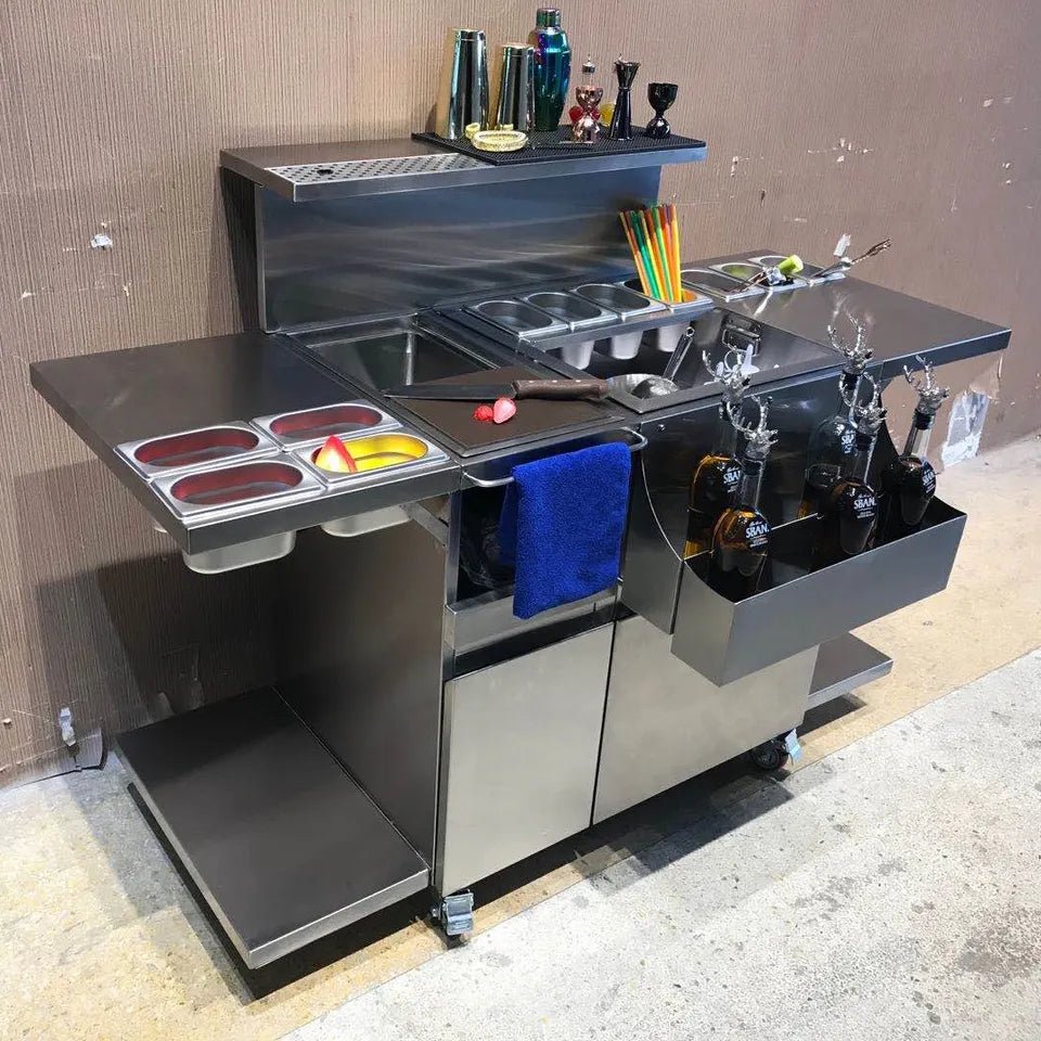 Outdoor Stainless Steel All In One Bart Cart w/ Wheels - Sunzout Outdoor Spaces LLC