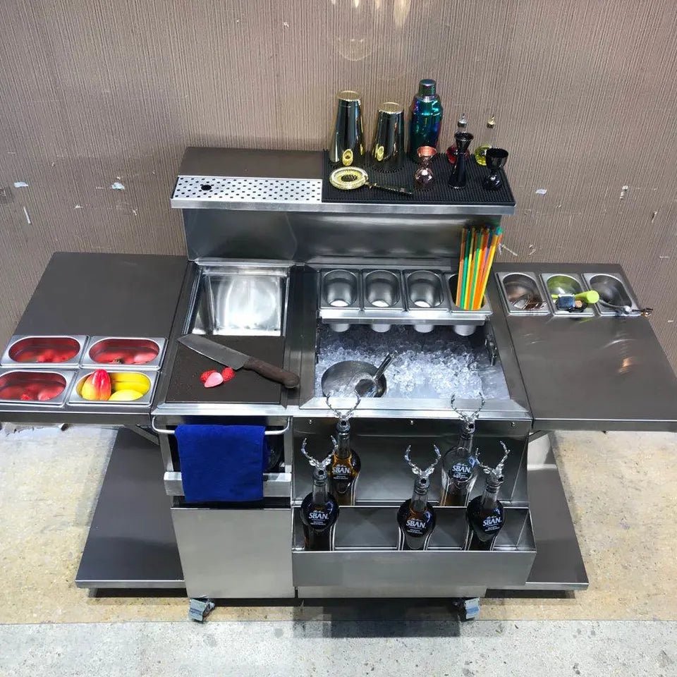 Outdoor Stainless Steel All In One Bart Cart w/ Wheels - Sunzout Outdoor Spaces LLC
