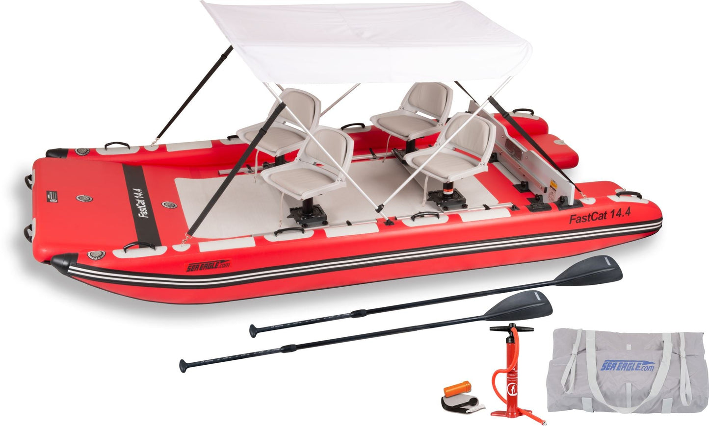 Sea Eagle Fast Cat 14 Catamaran Inflatable Boat Swivel Seat Canopy Package