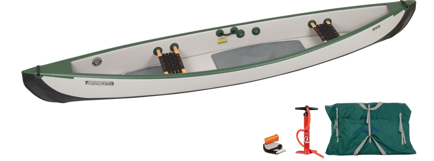 Sea Eagle Inflatable Travel Canoe 16 Wood/Web Seats Basic Package