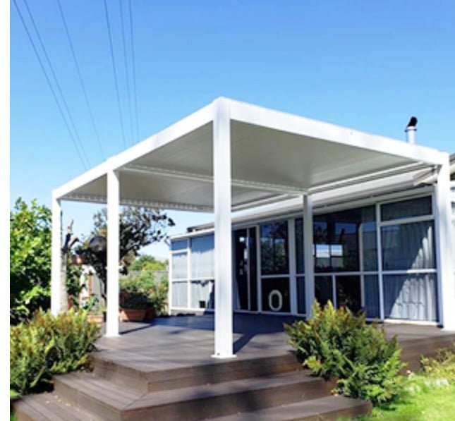 White Motorized Waterproof Pergola - Sunzout Outdoor Spaces LLC
