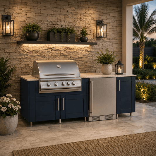 82 in WeatherStrong Outdoor Kitchen Island Ready For Refrigerator and Grill