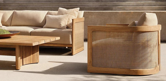 Discover the Naples Collection: Elevating Outdoor Ambiance with Sunzout Motorized Pergolas and Premium Teak Sofa Sets in Modular Kitchen Settings - Sunzout Outdoor Spaces LLC
