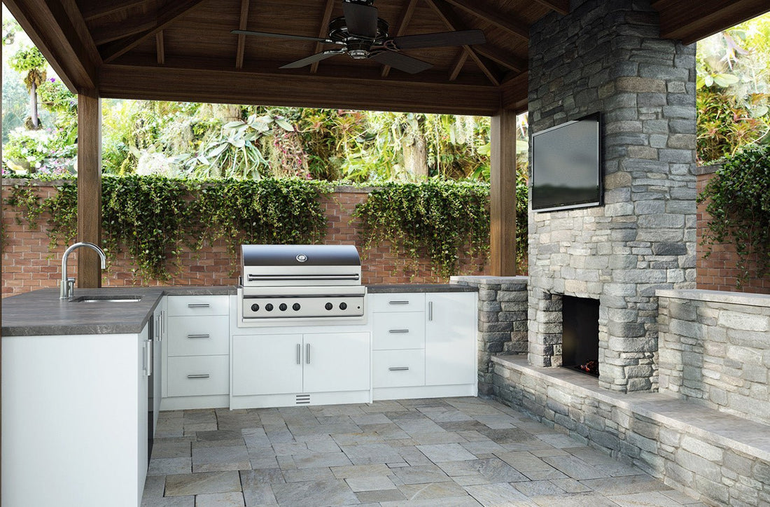 Experience Seamless Outdoor Living with Weatherstrong Pre-Assembled Kitchen Sets Featuring Sunzout Motorized Pergolas and Teak Sofa Sets - Sunzout Outdoor Spaces LLC