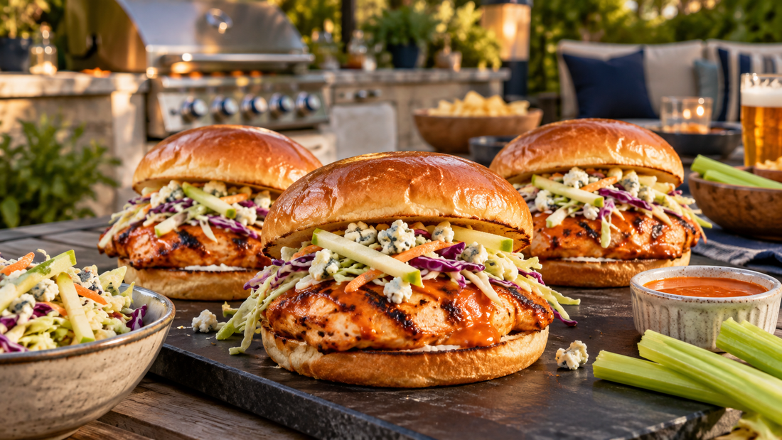 Grilled Buffalo Chicken Sandwiches With Apple–Blue Cheese Slaw - Sunzout Outdoor Spaces LLC