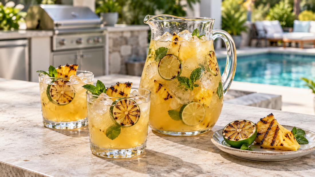 Grilled Pineapple Coconut Rum Punch With Charred Lime - Sunzout Outdoor Spaces LLC